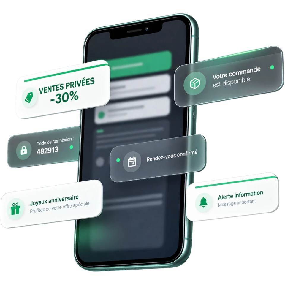 Six usages du SMS professionnel : promotion, confirmation de commande, code de connexion, rappel de rendez-vous, message anniversaire et alerte